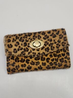 Myra Bag Leopard-Print Haircalf Clutch in Tan, Black and Gold